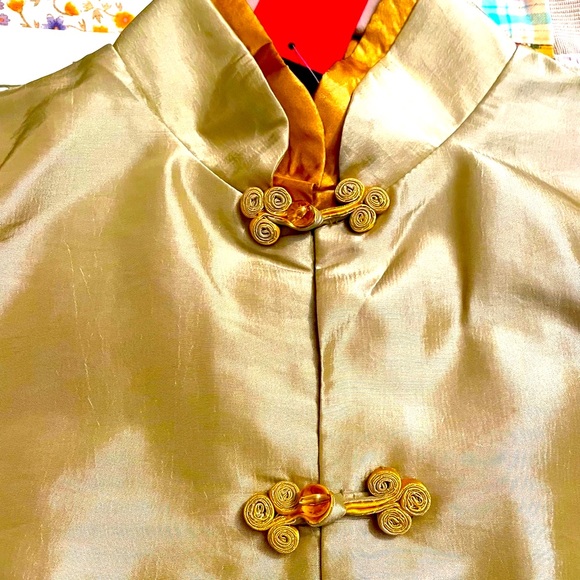 Traditional Chinese Silk Mid Length Coat Fully Lined Gold Color Size M NWT - Picture 5 of 12